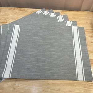 6 Threshold Cotton Gray/white Stripe Placemats NWOT